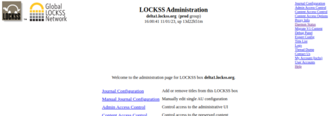 Screenshot of the LOCKSS Web user interface showing the GLN logo to the right of the LOCKSS tortoise logo at the upper left